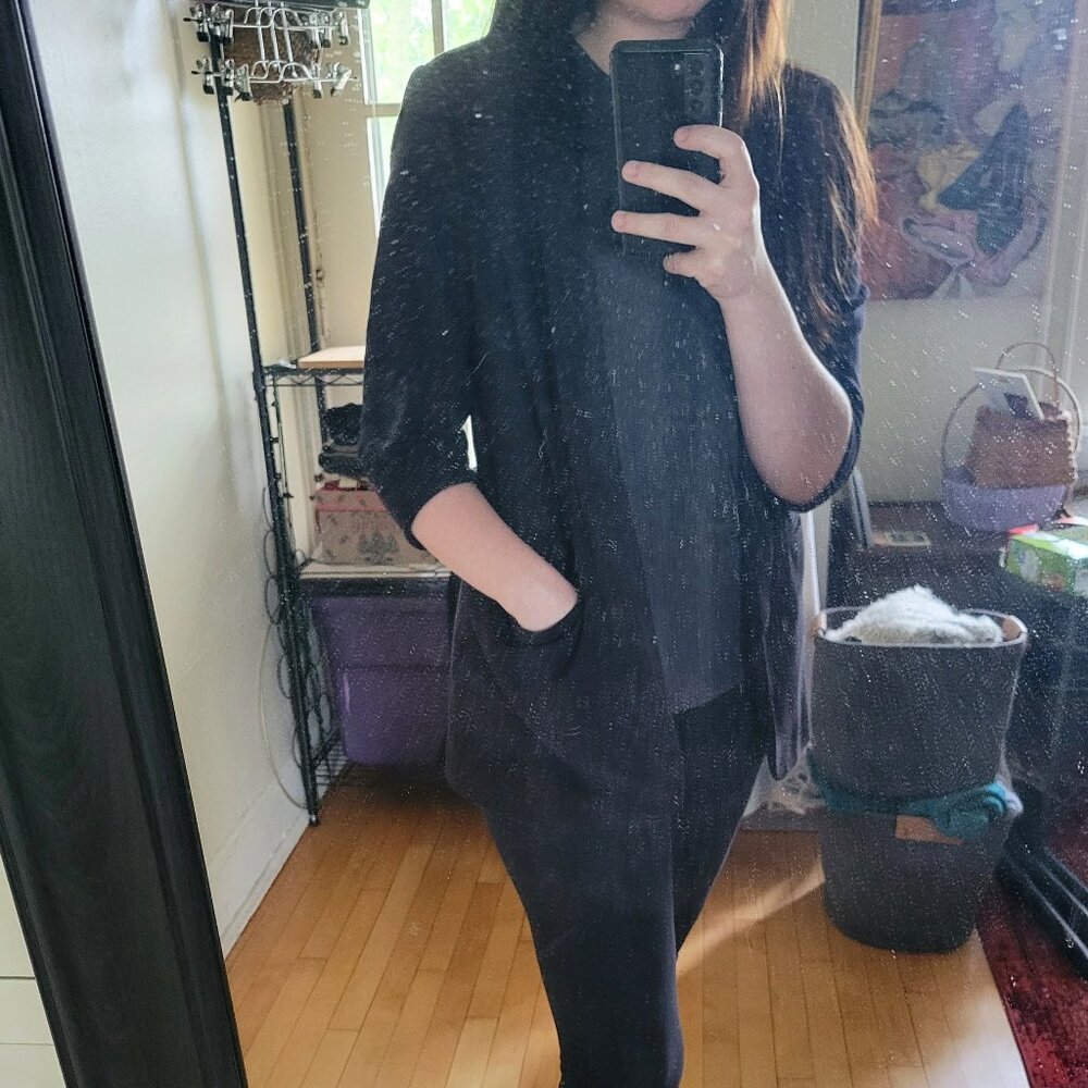 Black Blazer Cropped Sleeves with Pockets Size M